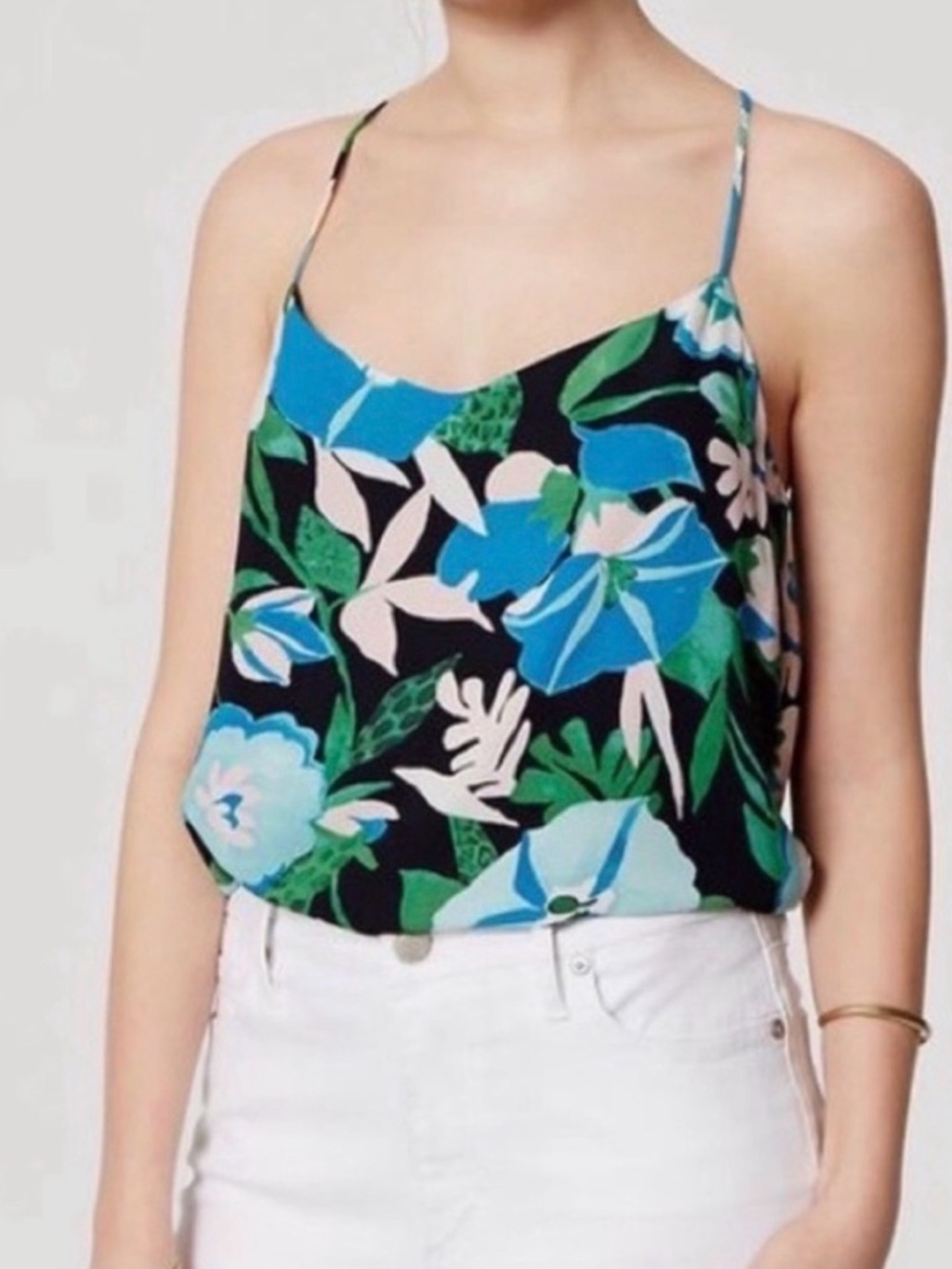 LOFT Floral Spaghetti-Strap Cami in Black, Blue, Green